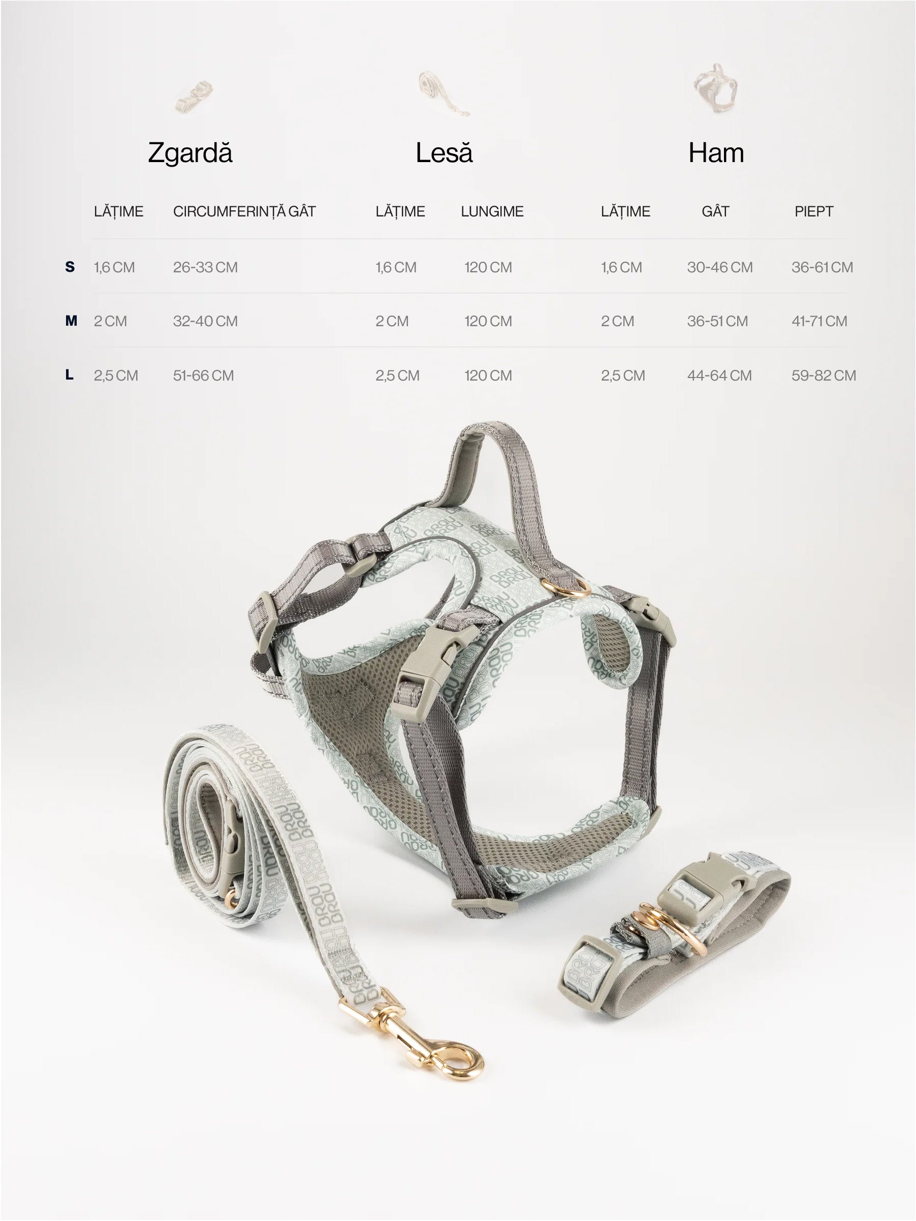 Signature Walk Set Gri (3 Bucăți) - Lesă, Zgardă, Ham Reglabile pentru câini