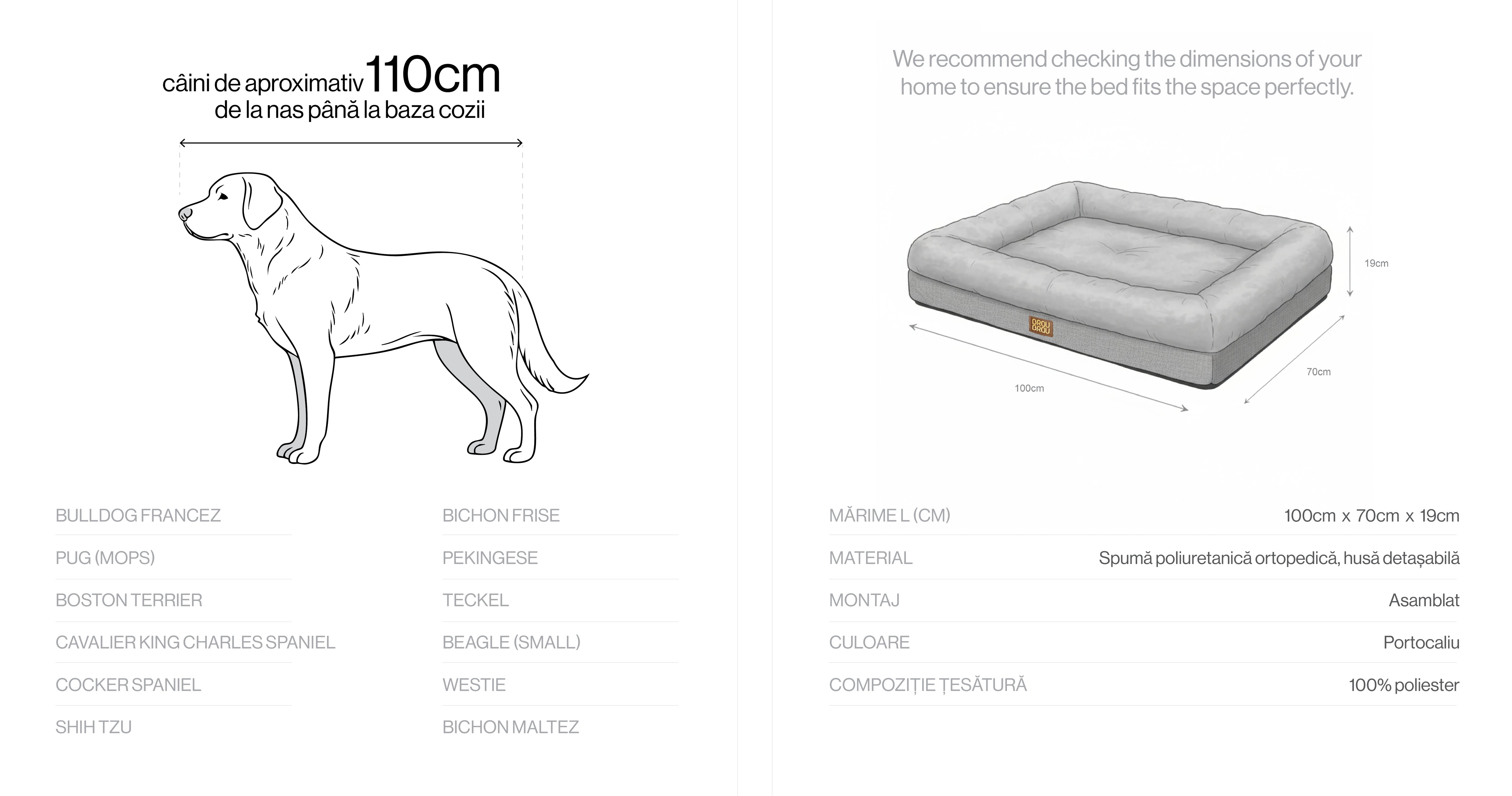 Graues Bett - Orthopädische Seide BRAUBRAU für Haustiere (Hunde und Katzen)