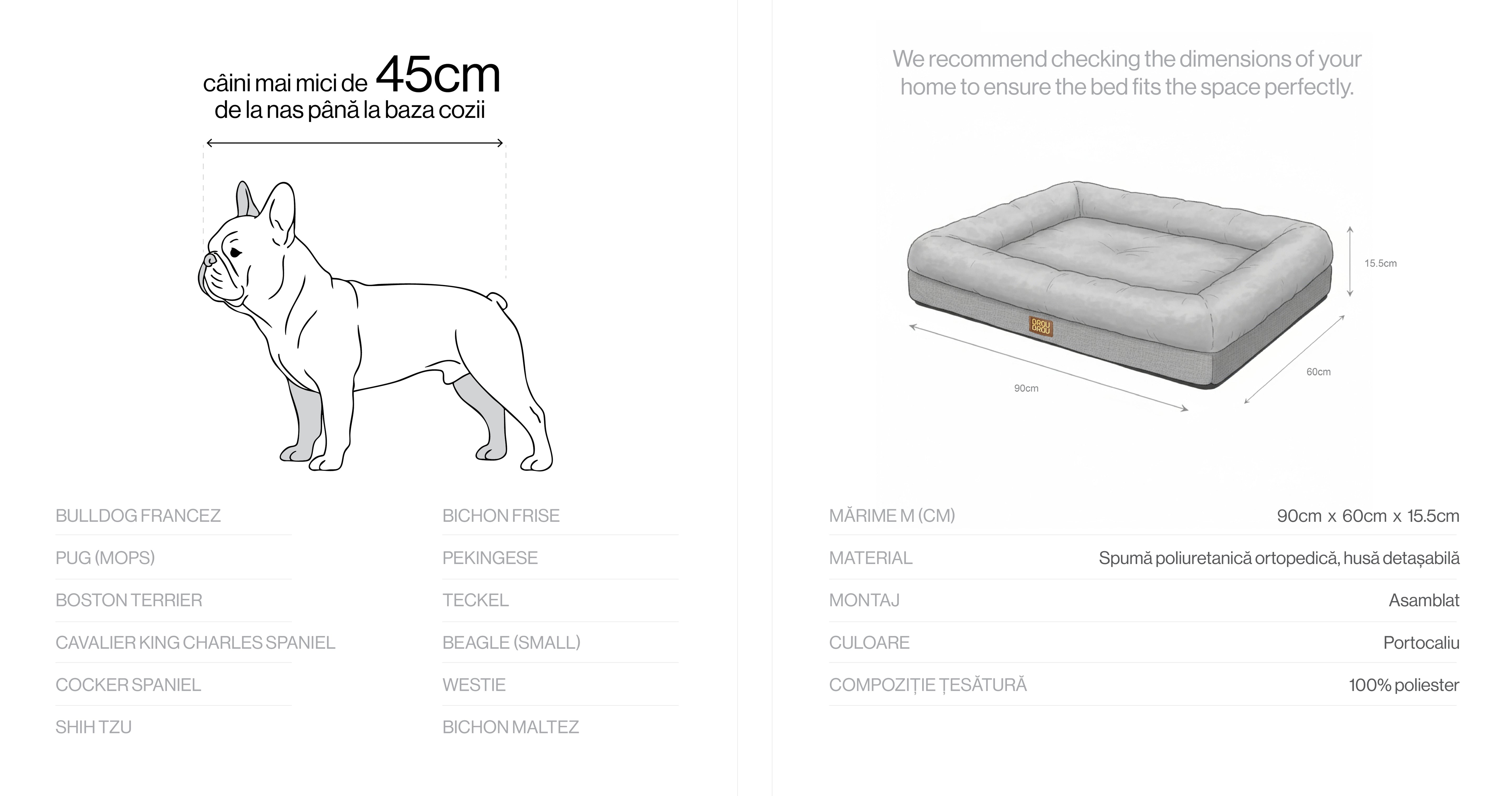 Graues Bett - Orthopädische Seide BRAUBRAU für Haustiere (Hunde und Katzen)