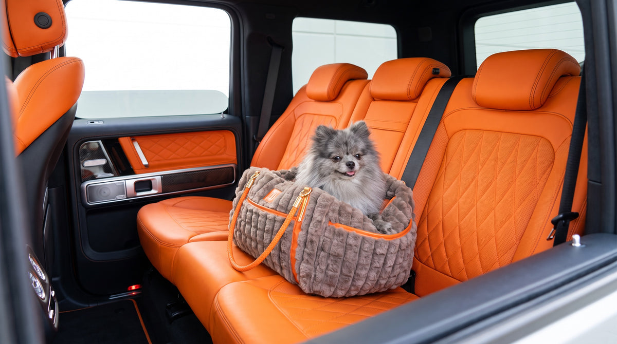 Geantă Pufoasă de Transport pentru Câini și Pisici - Modern Faux Grey & Orange Car Bag