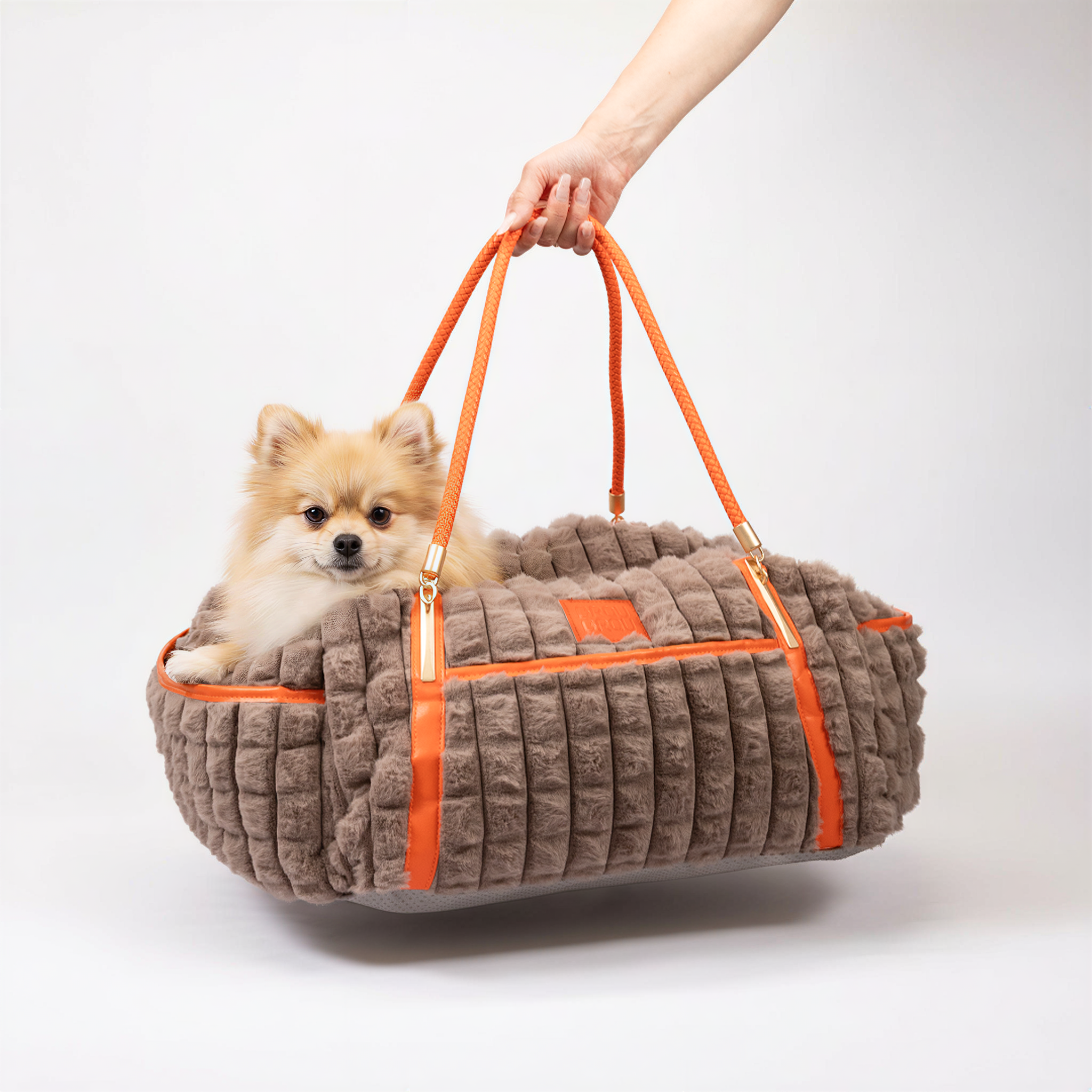Geantă Pufoasă de Transport pentru Câini și Pisici - Modern Faux Grey & Orange Car Bag