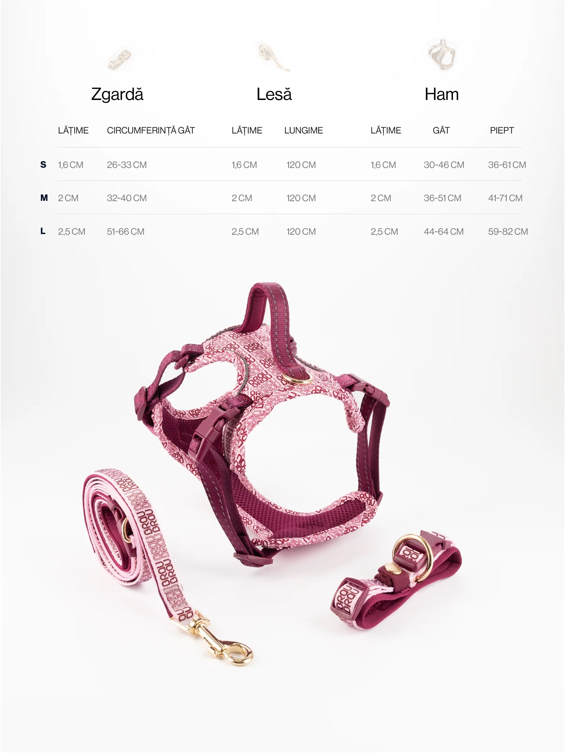 Signature Walk Set Roz (3 Bucăți) - Lesă, Zgardă, Ham Reglabile pentru câini