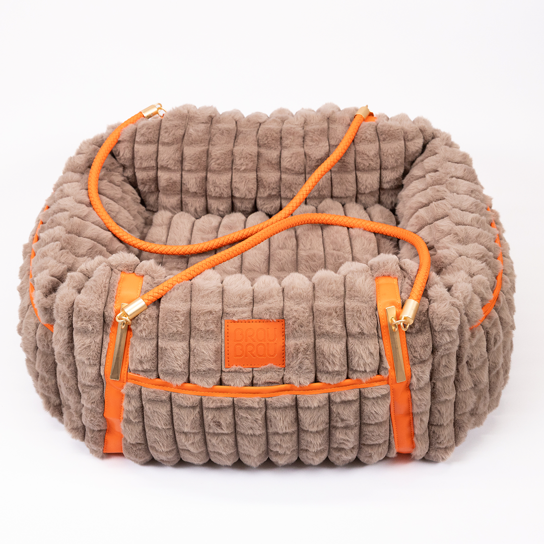 Geantă Pufoasă de Transport pentru Câini și Pisici - Modern Faux Grey & Orange Car Bag