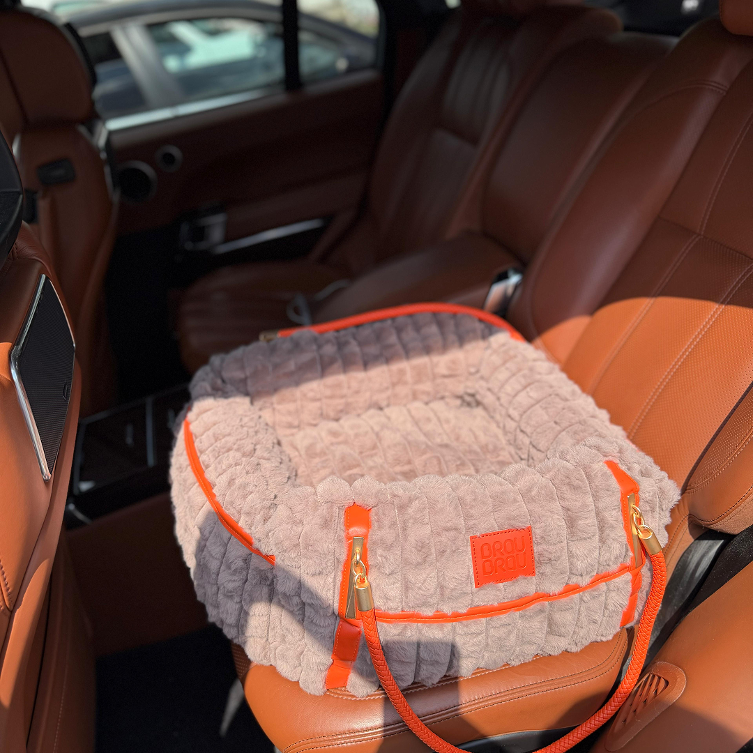 Geantă Pufoasă de Transport pentru Câini și Pisici - Modern Faux Grey & Orange Car Bag